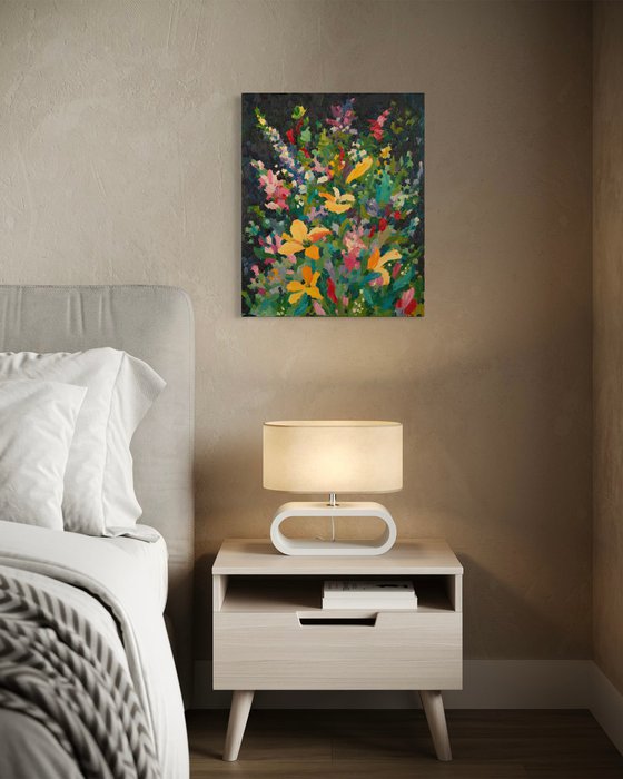 Bright Flowers on Dark Background