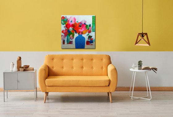 Summer Flowers in a Blue Vase