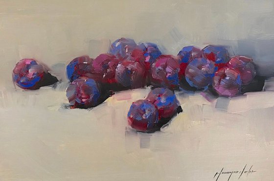 Plums, Still Life, Original oil painting  Hand painted artwork One of a kind