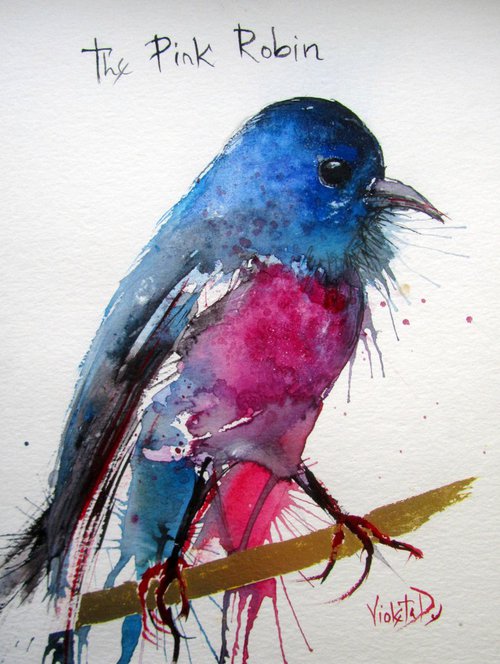 The Midas Touch of the Pink Robin (plus gilding) by Violeta Damjanovic-Behrendt