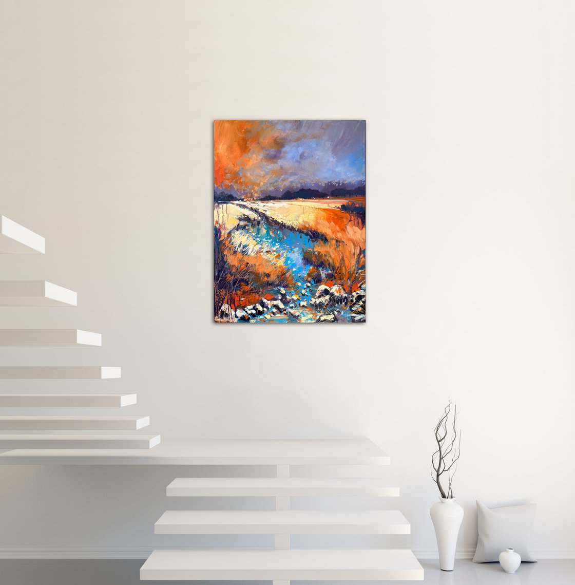 Original Acrylic Painting - Autumn Landscape - Amber Fields by
