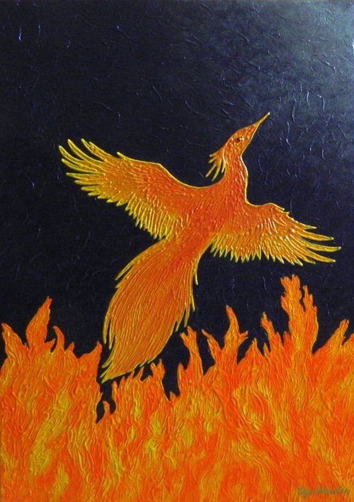 Fire of Creation - recreation of phoenix painting; home, office decor; gift idea by Liza Wheeler