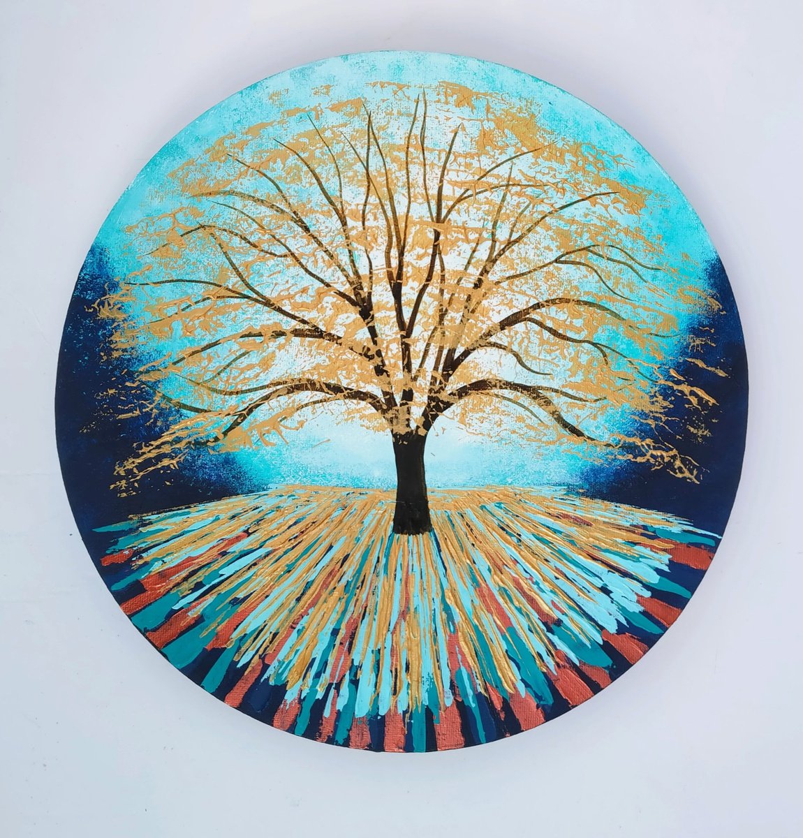 Impressionistic Botanical Acrylic Painting By Amanda Horvath, 12 X 12, The Golden Tree, Original Artwork