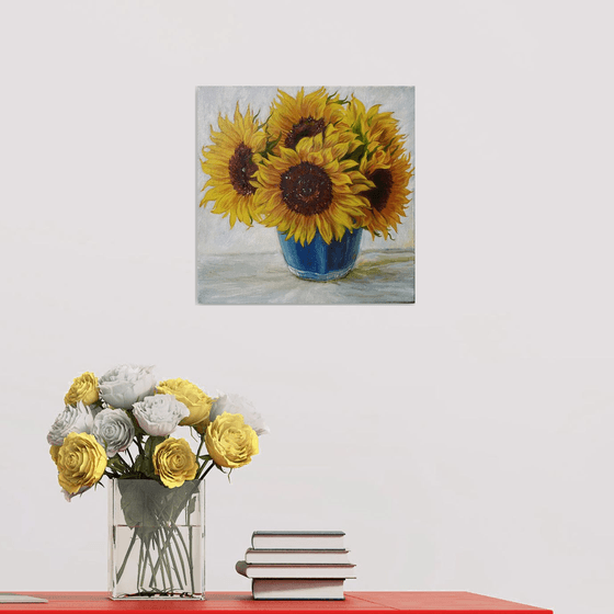Sunflowers in a Blue Vase