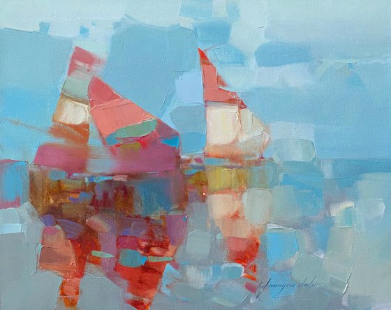 Sail Boats Original oil painting, Handmade artwork, One of a kind