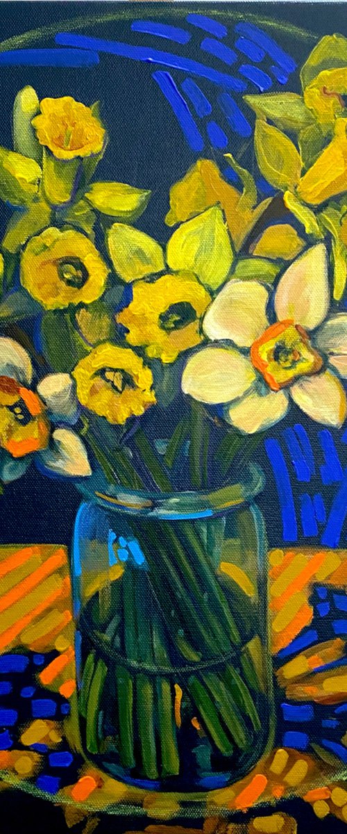 Still life with a jar of daffodils by Tetiana Cherevan