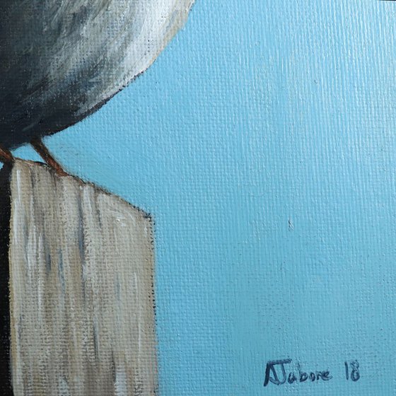 Robin on a Stump, Bird Artwork, Animal Art Framed