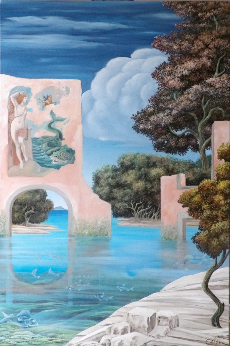 Surrealistic Oil Painting , The Childhood Home By Cecco Mariniello, 31 X 47, Artwork For Sale On Artfinder