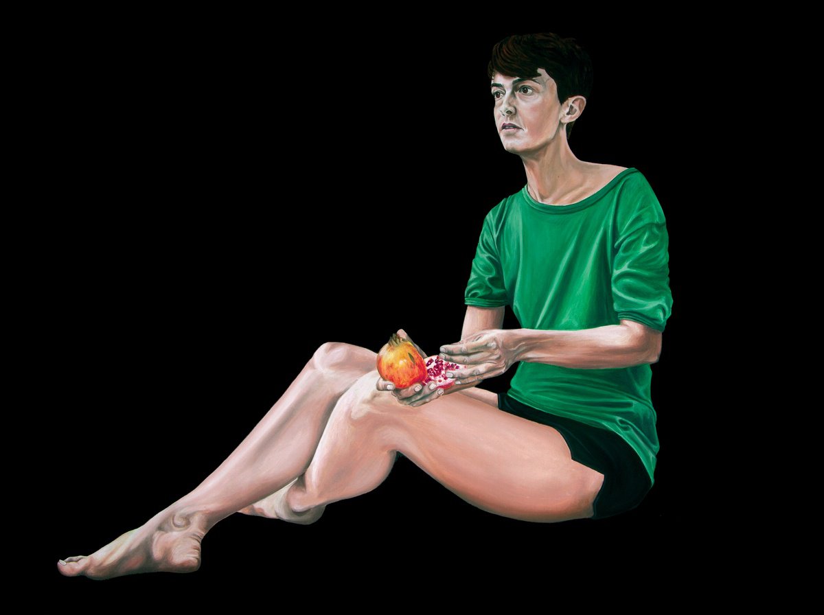 Photorealistic Portrait Oil Painting By Nicolas Maureau, 51 X 38", Femme i? La Grenade, Original Artwork