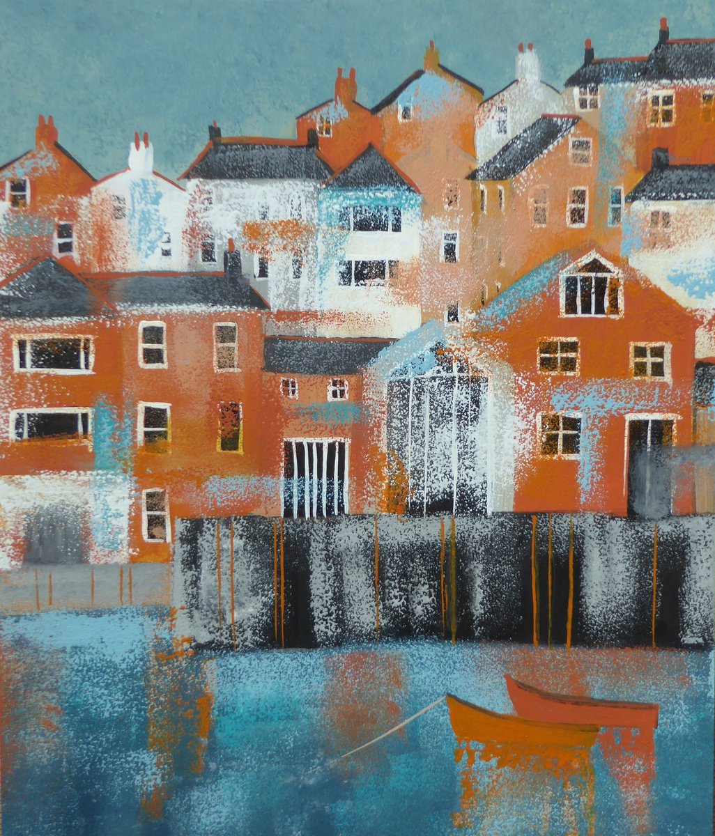 Landscape Acrylic Painting By Elaine Allender, 13 X 17, Polruan Colours, Original Artwork