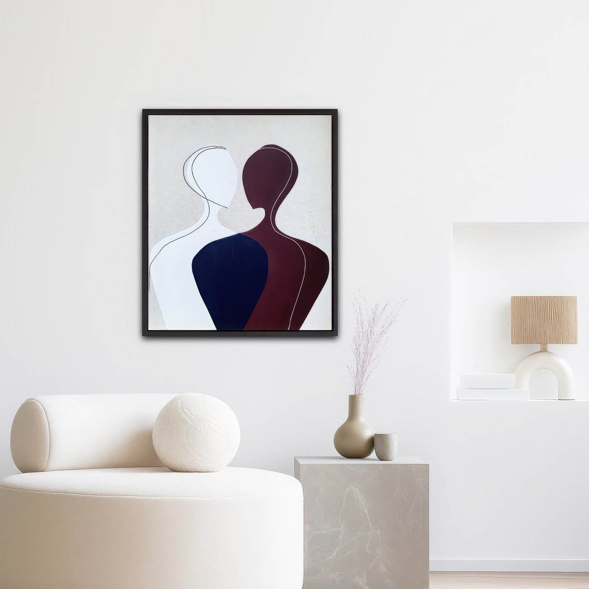 Geometric Portrait Acrylic Painting By Veronika Obushikhina, 24 X 29", Connected 3, Original Artwork