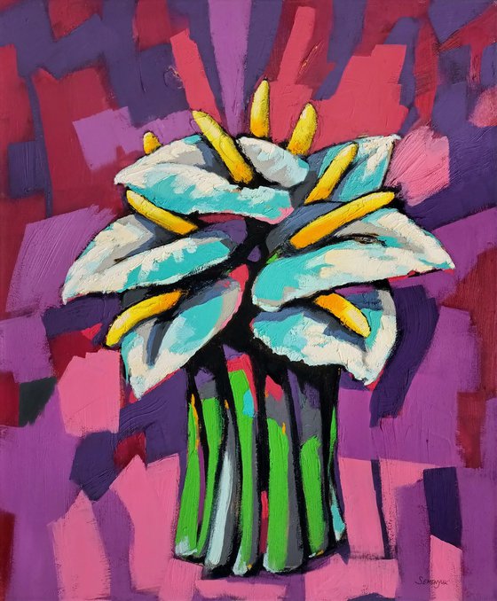 Exotic Flowers on Violet Background