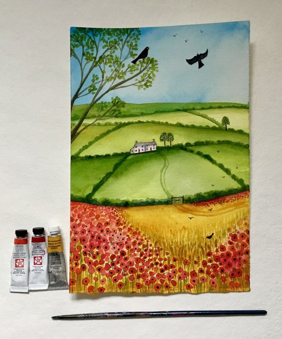 Through the Wheat Fields,   watercolour painting