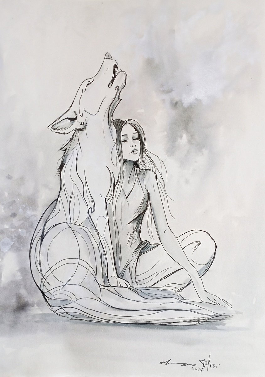 Urban And Pop Ink Drawing , Wolf