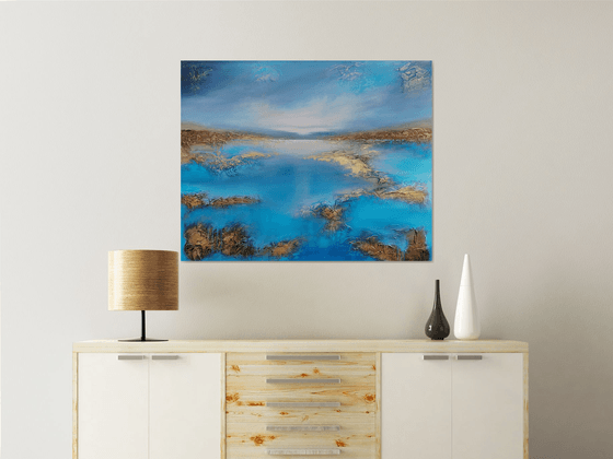 A XL large beautiful modern semi-abstract  seascape painting "Peace"