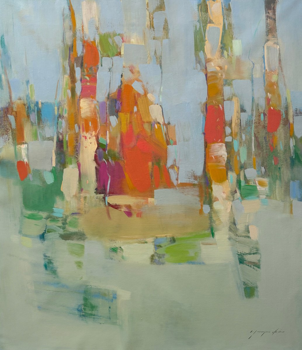 Impressionistic Landscape Oil Painting By Vahe Yeremyan, 36 X 43", Aspen, Original Artwork