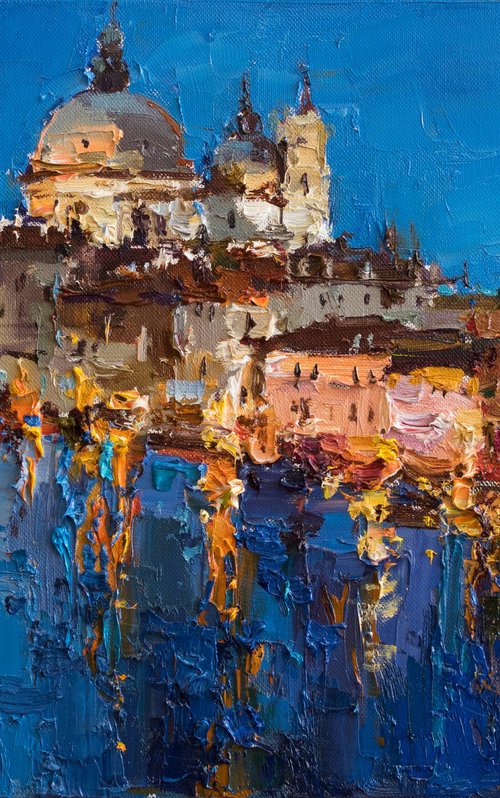 Evening Venice Italy - Original Oil Painting impasto art by Anastasiia Valiulina
