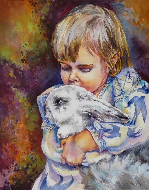 I am the future! - girl's love for animals, original watercolor works by Tetiana Borys