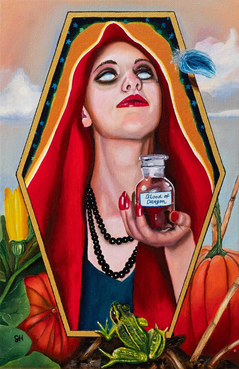 Surrealistic Portrait Acrylic Painting By Saskia Huitema, 7 X 12", Realms Iii- Order Of The Blood, Original Artwork