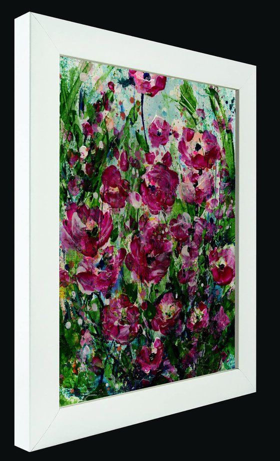 Magenta Field 3 - Framed Floral Painting by Kathy Morton Stanion