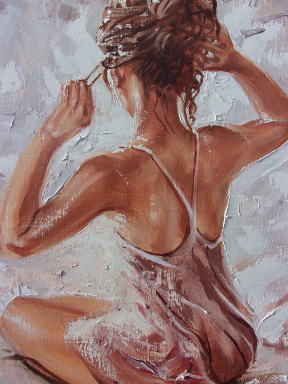 " MORNING ... "-   liGHt  ORIGINAL OIL PAINTING, GIFT, PALETTE KNIFE nude