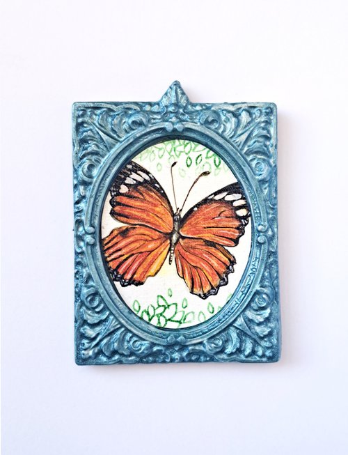 Butterfly, part of framed animal miniature series "festum animalium" by Andromachi Giannopoulou