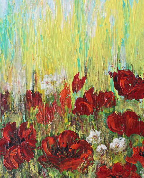 "Poppy Field, 2017" - Impressionistic Landscape Acrylic Painting on Canvas