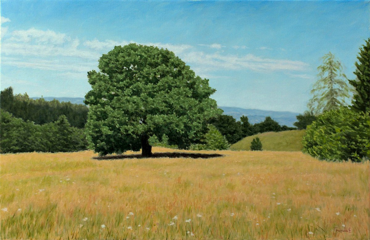 Impressionistic Landscape Oil Painting By Dejan Trajkovic, 33 X 22, The Old Oak, Original Artwork
