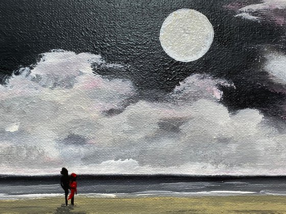 Old Harry Rocks under a Full Moon on a Panoramic Canvas