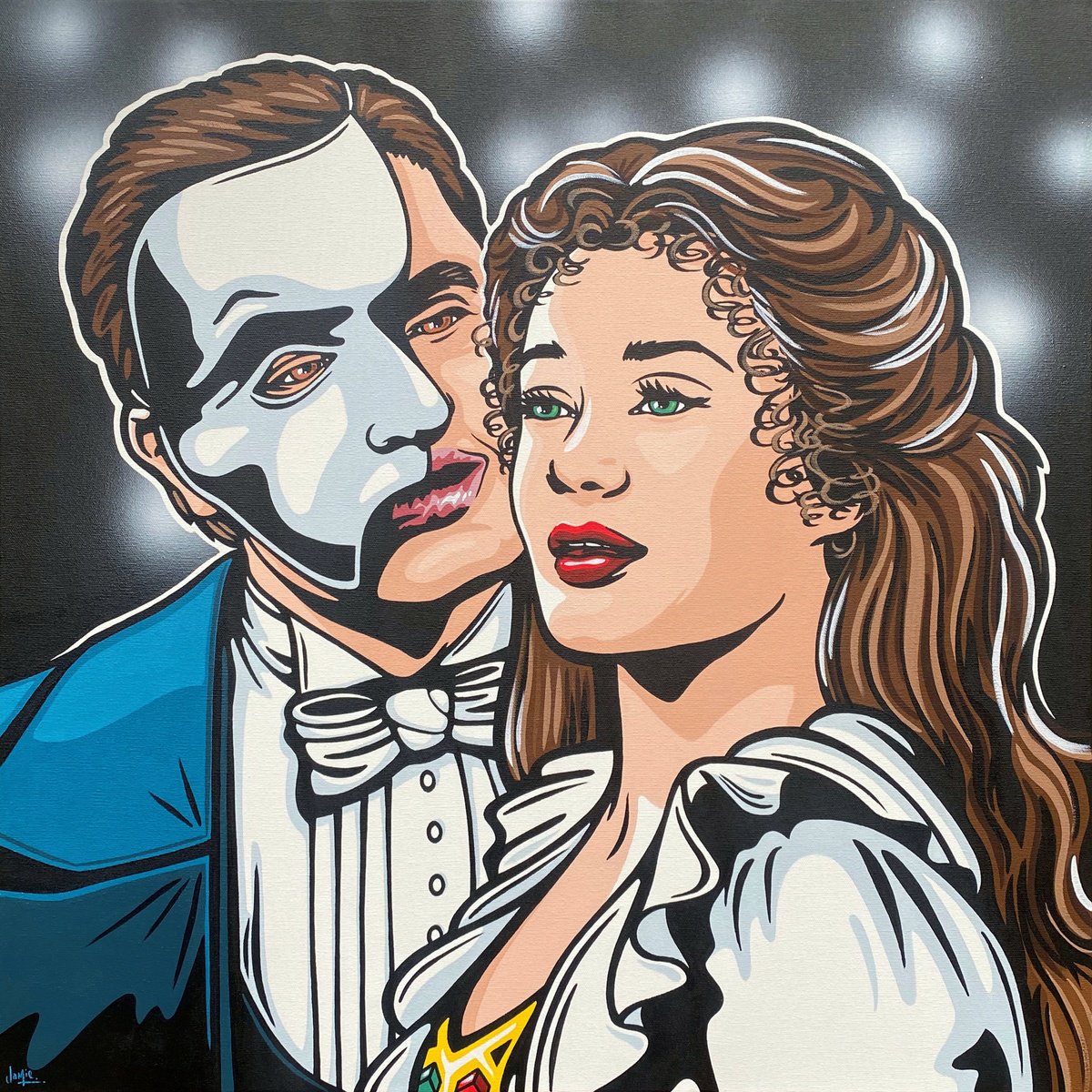 Urban And Pop Portrait Acrylic Painting By Jamie Lee, 28 X 28, The Music Of The Night, Original Artwork