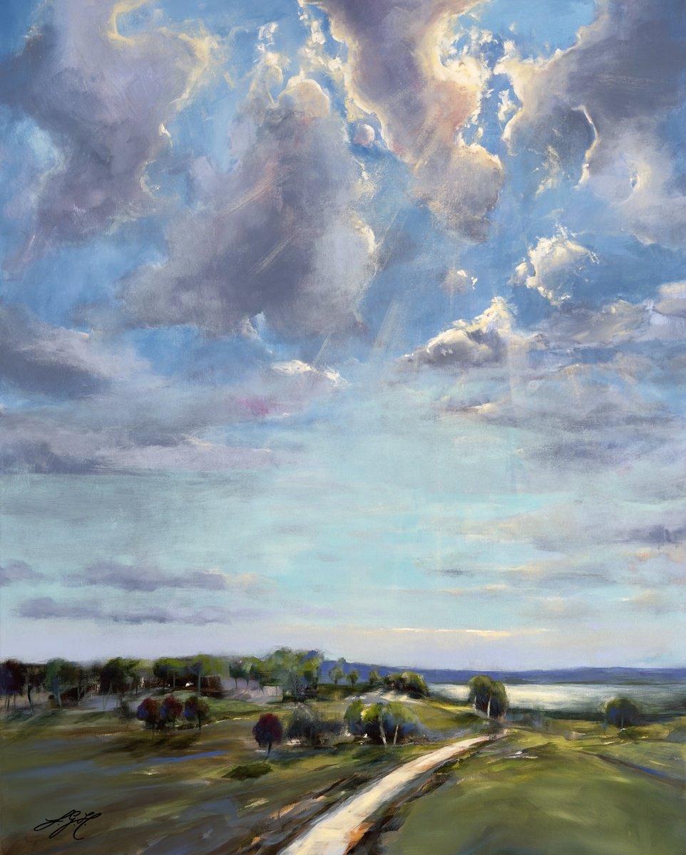 Impressionistic Landscape Acrylic Painting By Sandra Gebhardt-Hoepfner, 31 X 39", Home 1, Original Artwork