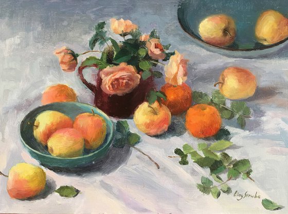 Still Life with Apple and Mandarin