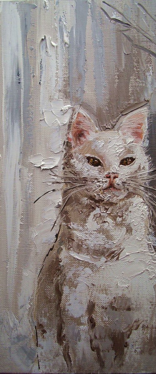 " SIMPLE BEAUTY ... " CAT original painting palette knife GIFT MODERN URBAN ART OFFICE ART DECOR HOME DECOR GIFT IDEA by Monika Luniak