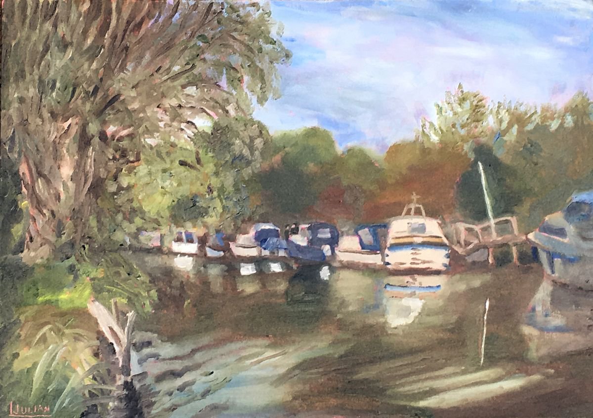 Grove Ferry Moorings - An original painting of this delightful place! by Julian Lovegrove Art