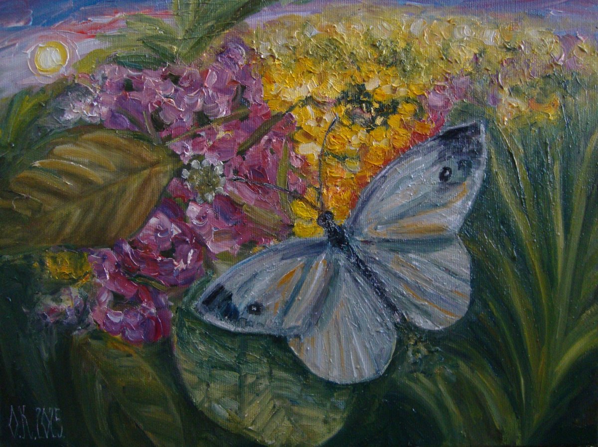 Impressionistic Botanical Oil Painting By Olga Knezevic, 16 X 12", In My Gentle Garden, Original Artwork