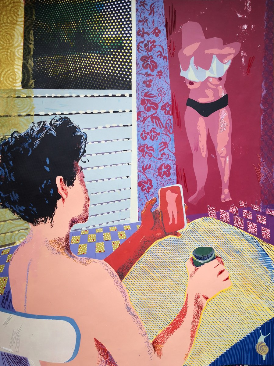 Expressive Portrait Screenprint By Anyck Alvarez Kerloch, 24 X 33, Coffee Time, Original Artwork