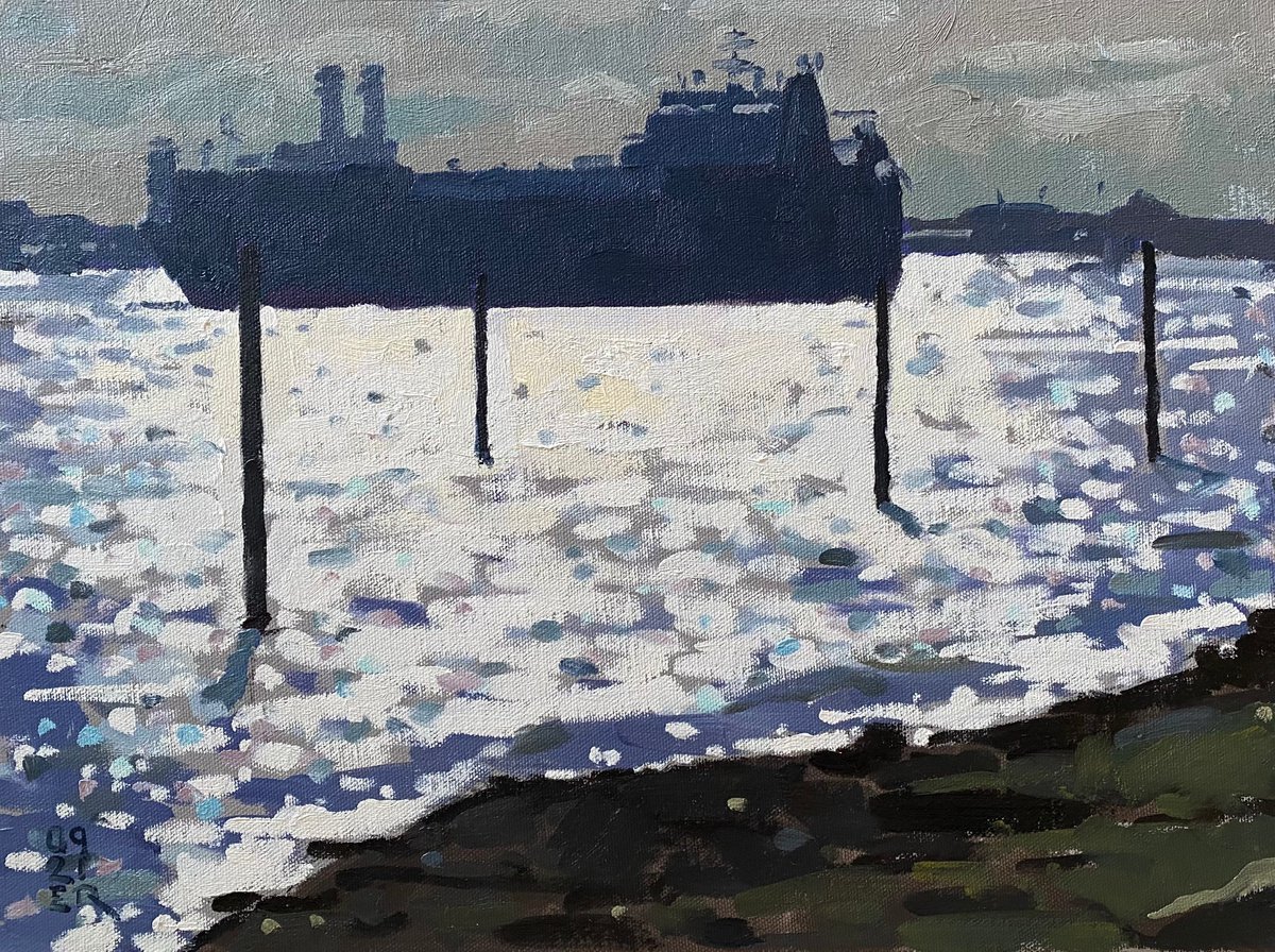 Cargo Ship on River Test, Southampton by Elliot Roworth