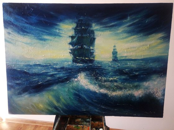 "Ships" Large painting by Artem Grunyka