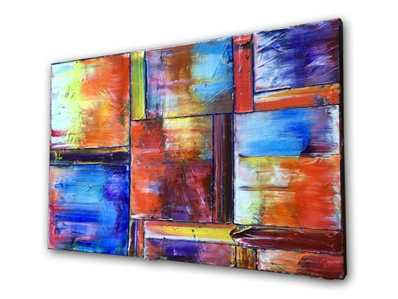 "Triplets" - Save As Series - Original Extra Large PMS Abstract Triptych Oil Paintings On Canvas - 66" x 48"