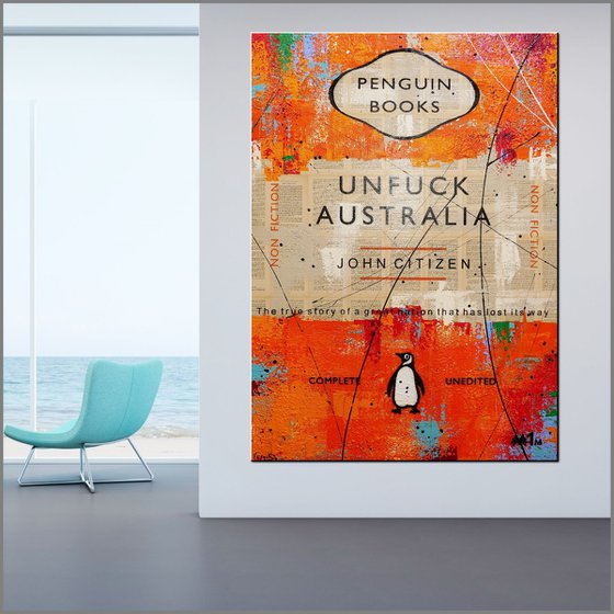 Aussie Aussie Aussie 140cm x 100cm Orange Unfuck Australia Urban Pop Art Textured