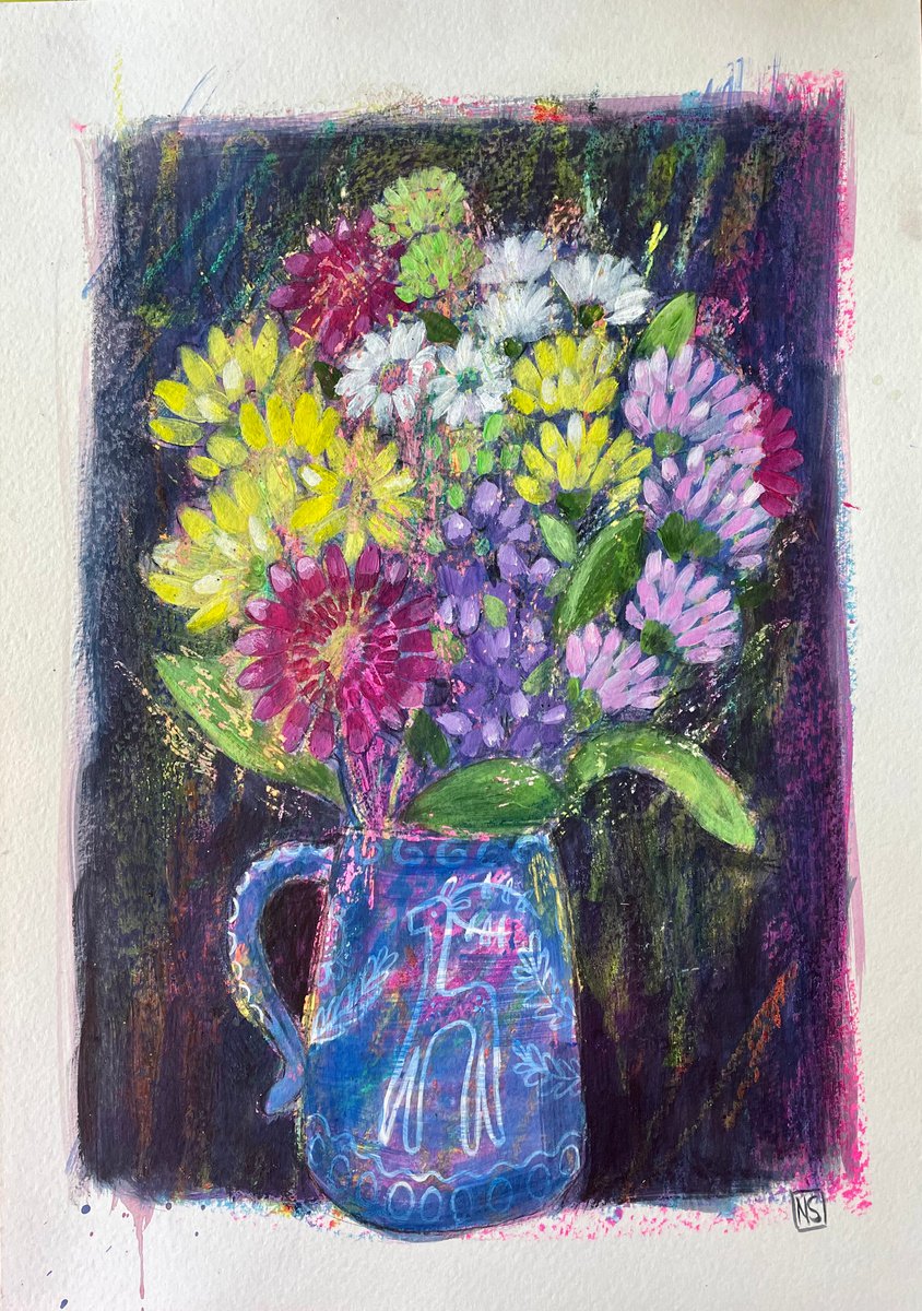 Blue Jug and Flowers by Nina Shilling