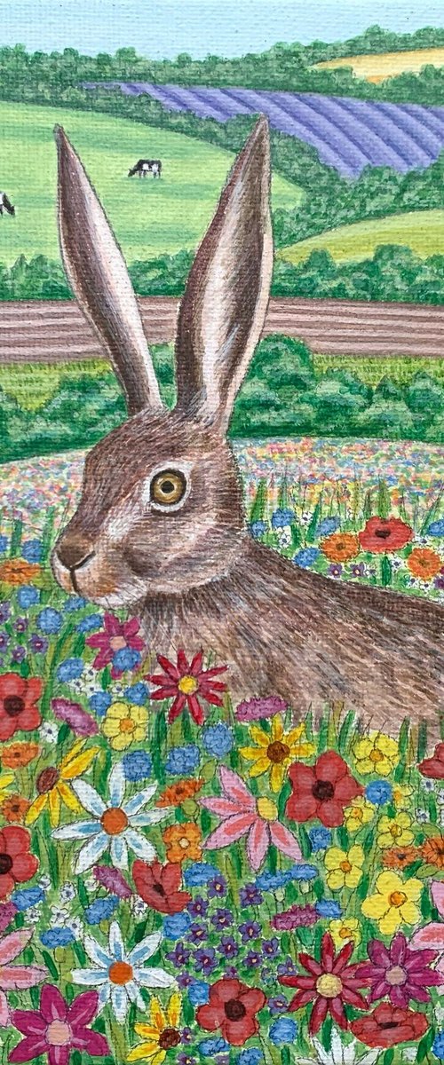 Hare in Wildflower Meadow by Lisa Davies
