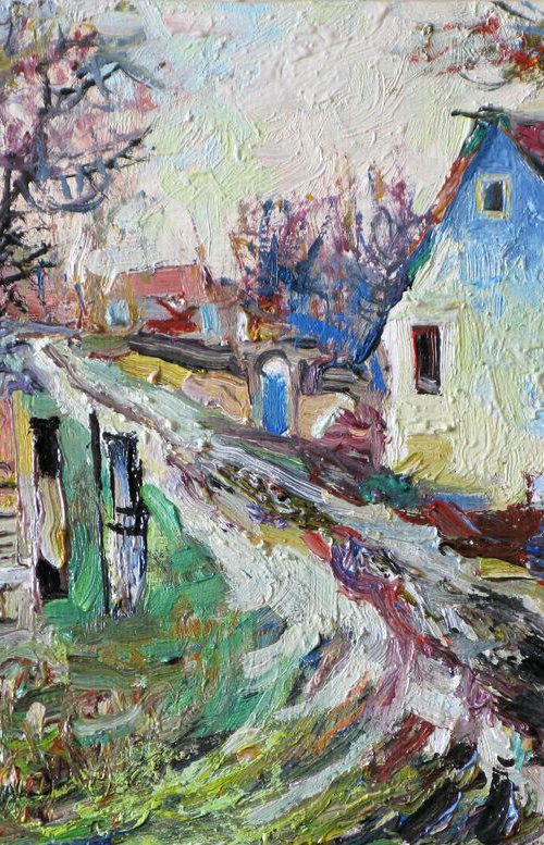 A street in the village of Oksentya. by Nikifor Swiristuhin