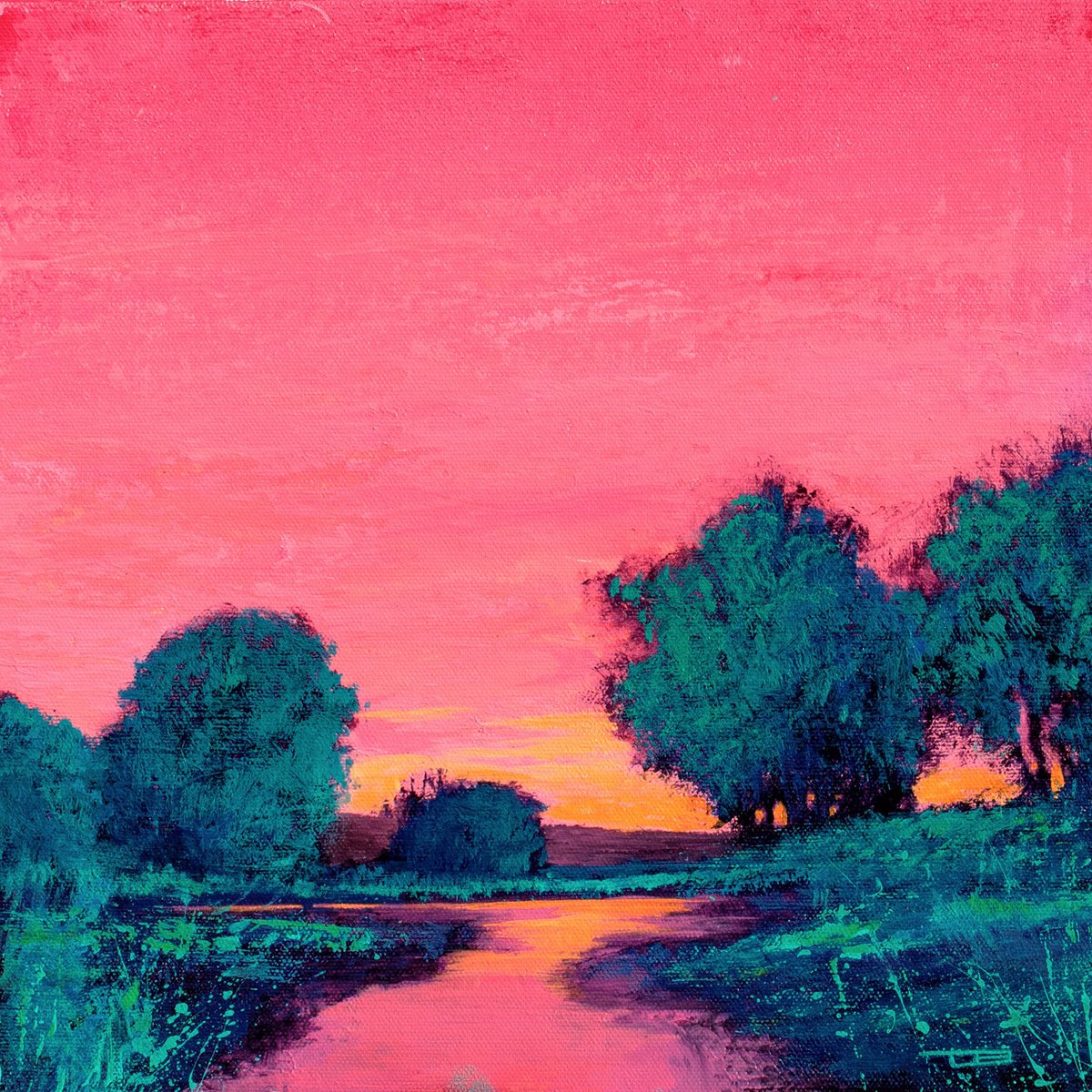 Magenta Sky 230125, sunset landscape with field & trees by Don Bishop