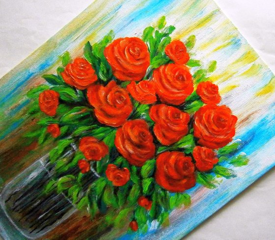 A bouquet of red roses..
