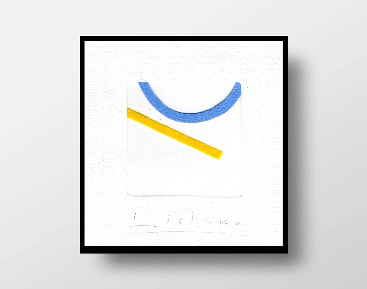 Expressive Abstract Collage By V. Lishko, 6 X 6", Yellow And Blue 15.5*15 Cm / 6,10*5,90 Inch \\, Original Artwork