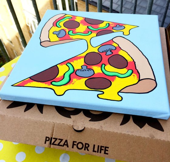 Two Slice Pizza Pop Art Painting On Canvas