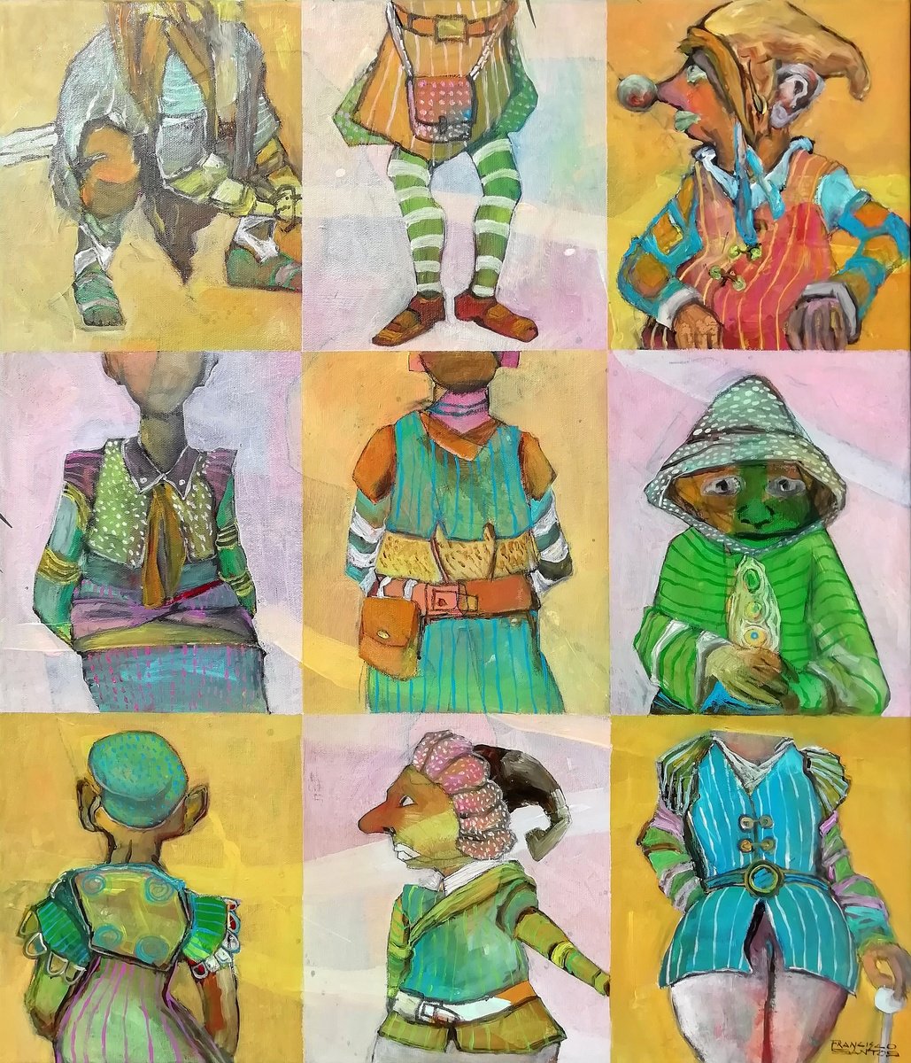 Expressive Portrait Acrylic Painting By Francisco Santos, 24 X 28, Fragments - Tuesday 22, Original Artwork