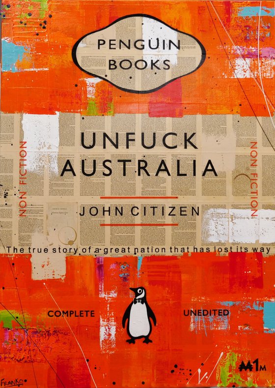 Unfuck Oz 140cm x 100cm Textured Book Page Urban Pop Art