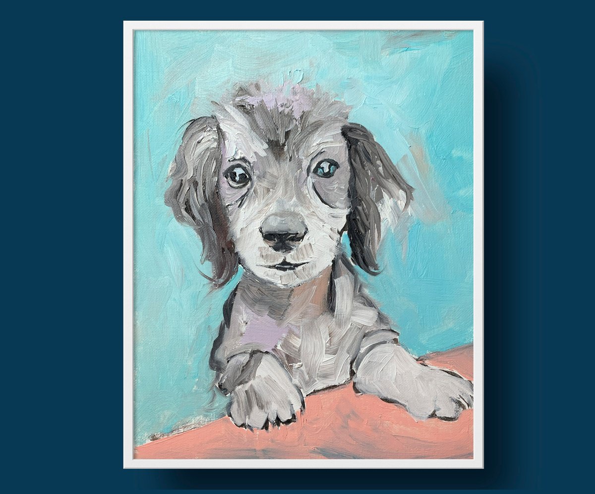 Impressionistic Animal Oil Painting By Vita Schagen, 9 X 12", Dog Puppy., Original Artwork